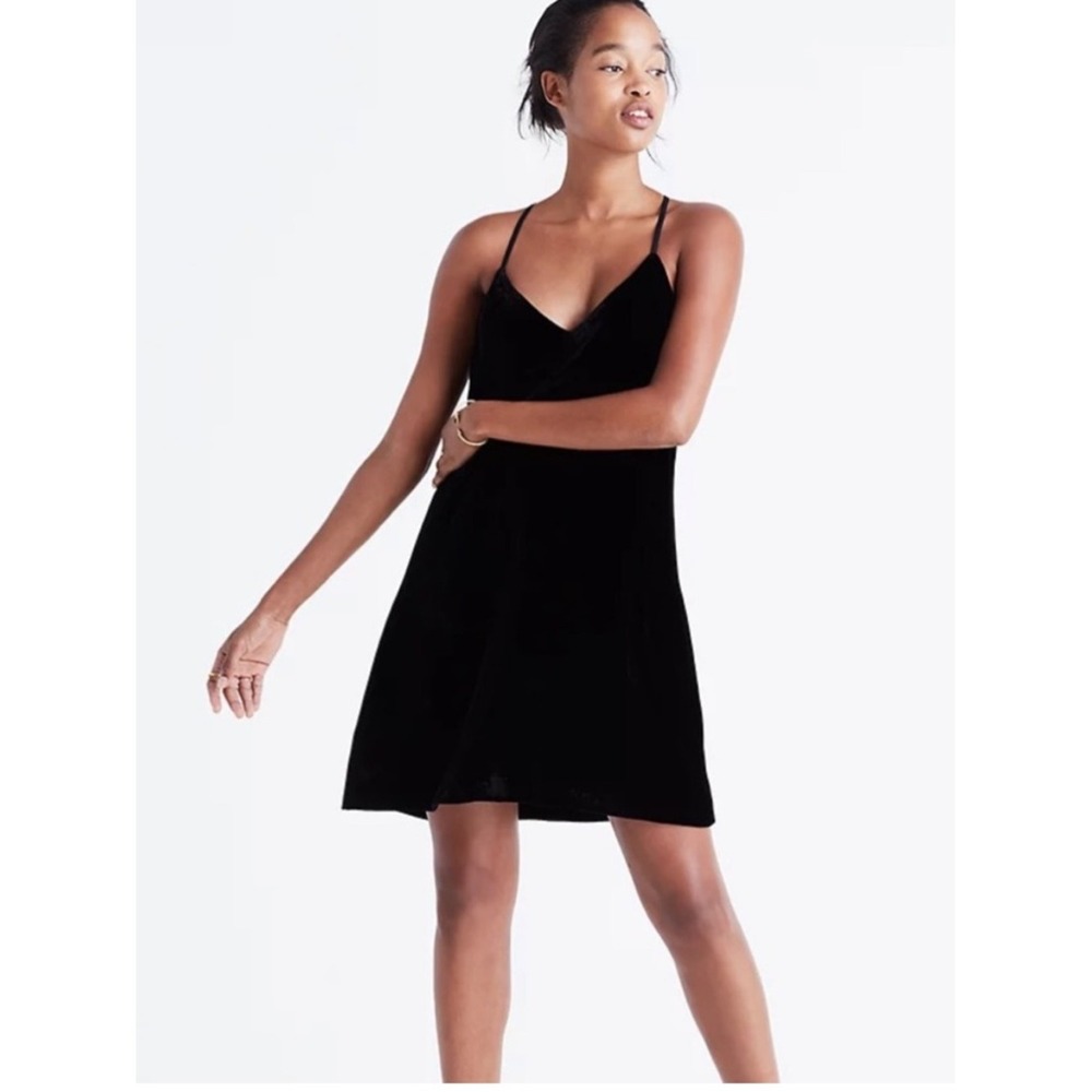Madewell Silk-Blend Velvet Slip Mini Dress‎ Black Size 0 90s Style